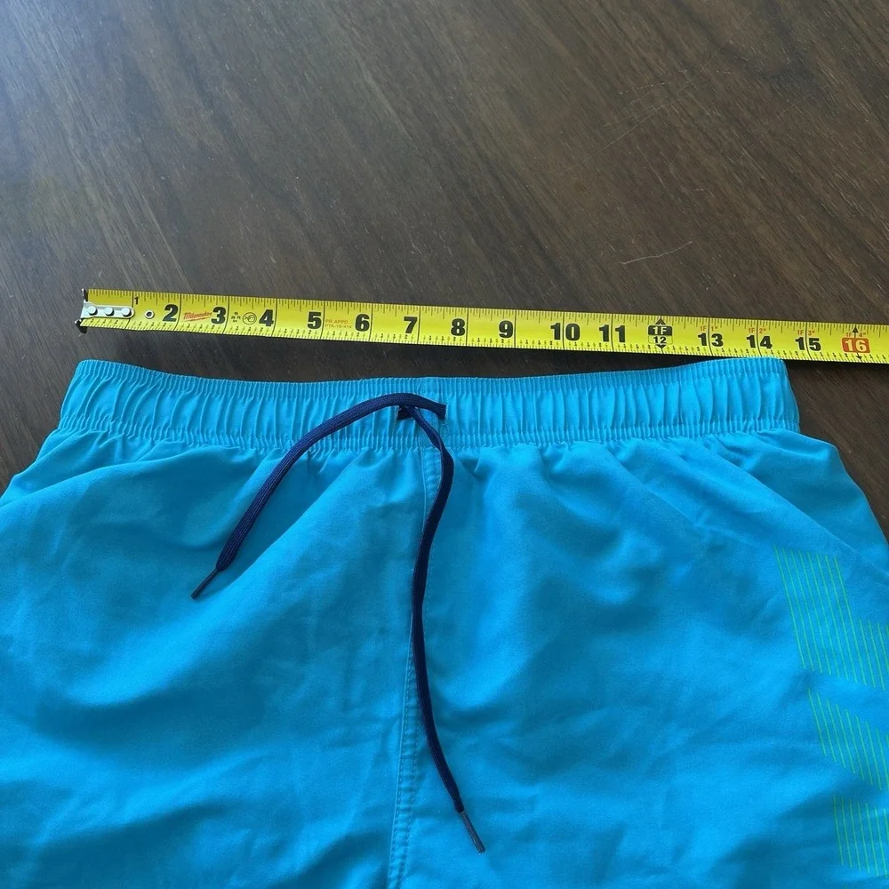 Nike Swim Shorts Mens M Blue Green Lined Graphic Logo NESSA570 Drawstring Pocket